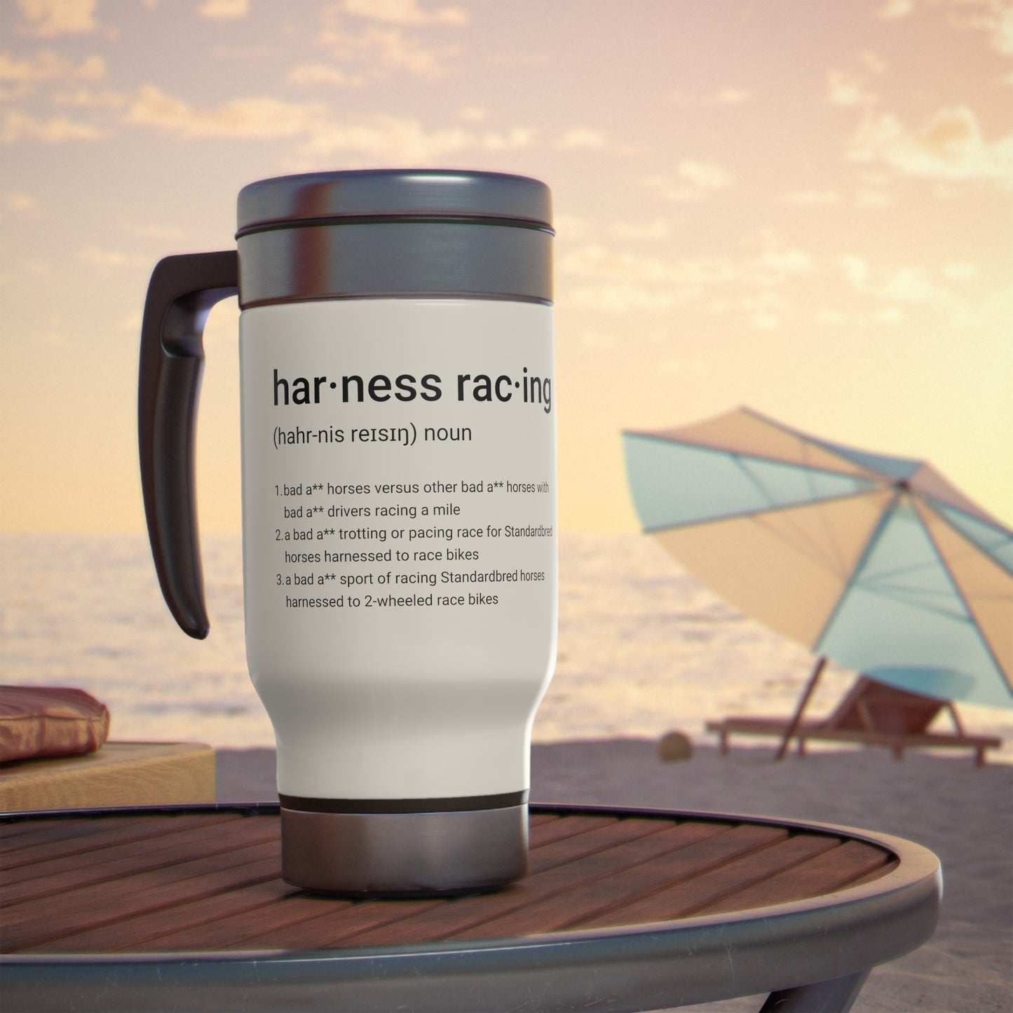 Harness Racing Definition - Stainless Steel Travel Mug with Handle, 14oz