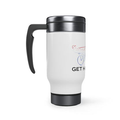 Get Harnessed - Red, White, & Blue - Stainless Steel Travel Mug with Handle, 14oz