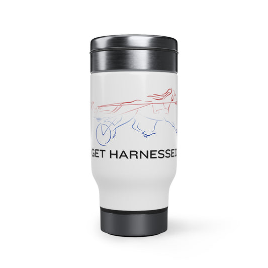 Get Harnessed - Red, White, & Blue - Stainless Steel Travel Mug with Handle, 14oz